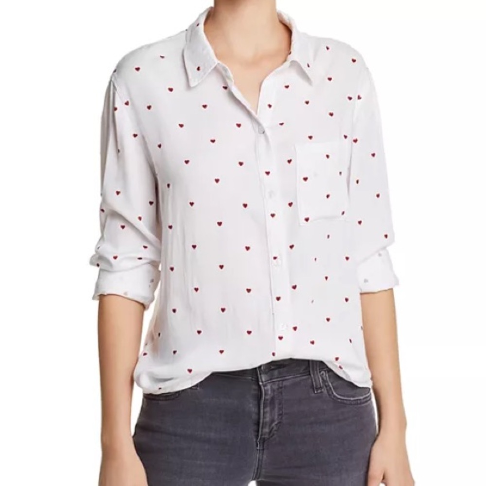 Rails Rocsi White Red Hearts Shirt. Size XS